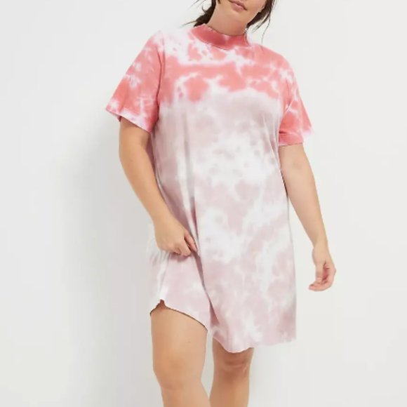 Anthropologie T.LA Heidi Mock Neck Tee Dress in Pink Tie Dye - Picture 1 of 2